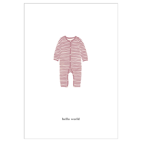 Grußkarte Baby Onesie rosa - hello world - || Kartotek